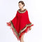 Poncho Tejido con Cuello de Piel Sintética de Zorro y Borlas