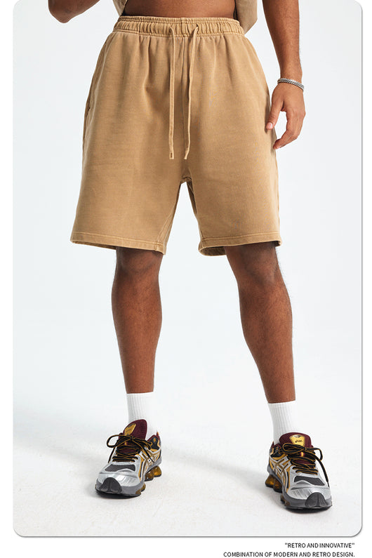 Shorts Deportivos de Algodón Puro Teñidos con Patrón Vintage Lavado - Image 24