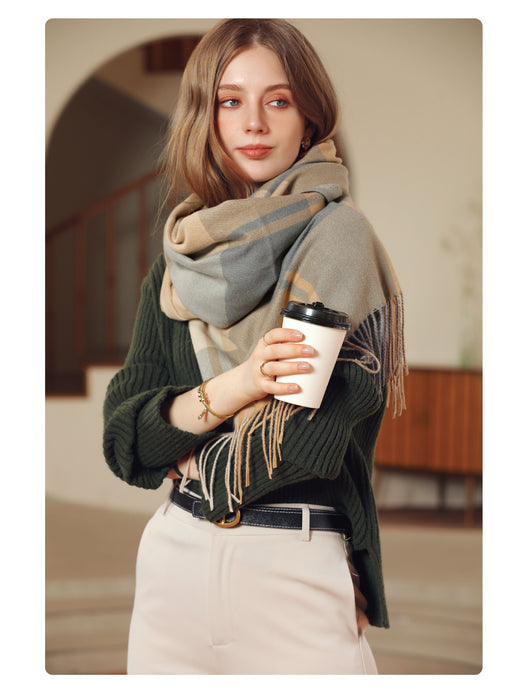 Bufanda de Cashmere Artificial Gruesa y Cálida con Flecos - Image 18