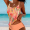 Bikini Retro de Cintura Alta con Estampado Playero y Tirantes Ajustables