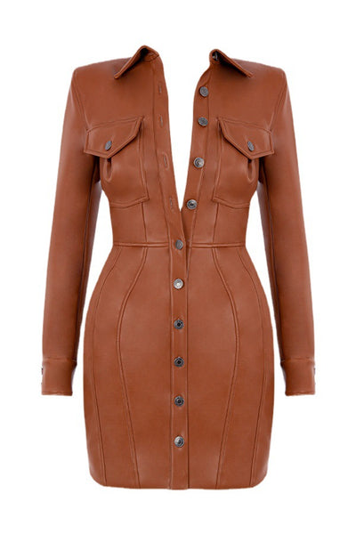 Vestido de Cuero PU con Solapa Trasera - Diseño Sensual y Moderno - Image 11