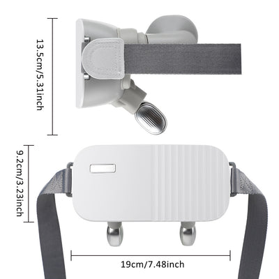 White and grey 3D smart neck massager with remote control, USB cable, and user manual, shown with its packaging. - Image 11