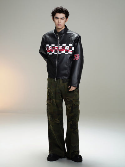 Chaqueta de Cuero Estilo Retro Americano con Detalles de Tartán - Image 45