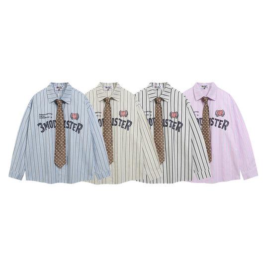 Camisa Manga Larga Estampado Letras con Rayas Verticales para Hombre
