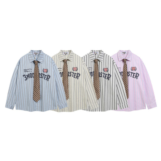 Camisa Manga Larga Estampado Letras con Rayas Verticales para Hombre