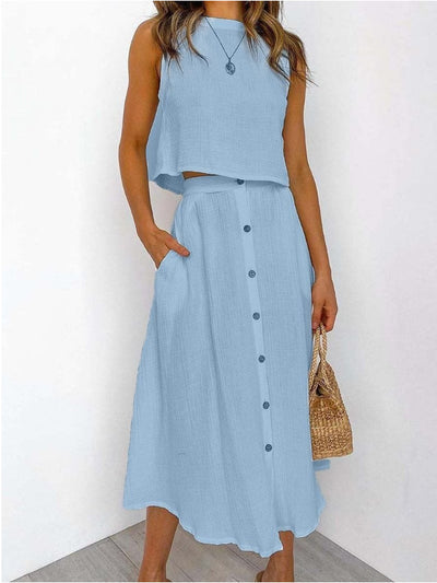 Conjunto de Dos Piezas: Chaleco y Vestido Midi Cuello Redondo Elegante - Image 7