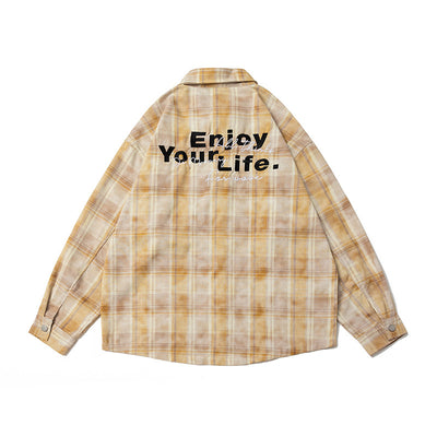 Camisa Cuadriculada Retro Americana con Bordado de Alfabeto - Image 4