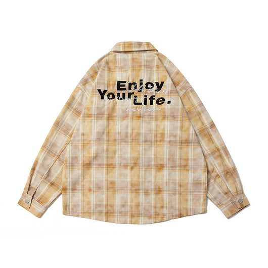 Camisa Cuadriculada Retro Americana con Bordado de Alfabeto - Image 4