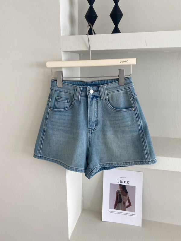 Shorts Denim Cintura Alta Elástico en Cuatro Lados Tonos Claros - Image 7