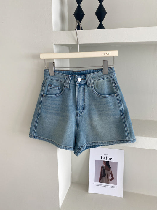 Shorts Denim Cintura Alta Elástico en Cuatro Lados Tonos Claros - Image 7