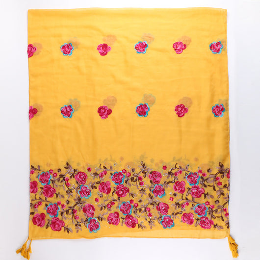 Pañuelo de Algodón y Lino con Bordado y Flecos Brillantes - Image 21