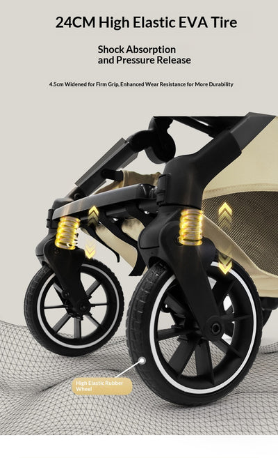 Cochecito de Bebé Reclinable Plegable con Suspensión de 4 Ruedas - Image 12