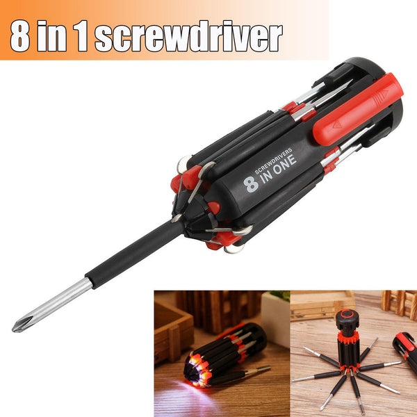 Destornillador 8 en 1 con Linterna LED para Auto y Exterior