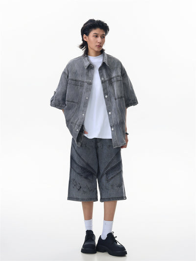 Conjunto de Camisa y Shorts Denim Retro Desgastado para Verano - Image 14