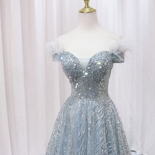 Vestido de Noche Plata Asimétrico Elegante para Mujer - Image 4