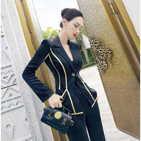 Traje Formal Otoño para Mujer - Conjunto Ejecutivo con Pantalón Acampanado Talle Alto