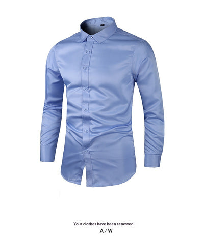 Camisa de Negocios Manga Larga Talla Grande Cuello Solapa Color Sólido para Hombre - Image 43