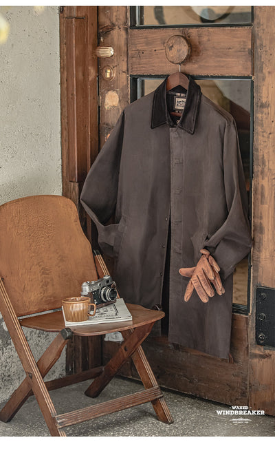 Abrigo Impermeable de Lana Encerada Estilo Británico Marrón - Gabardina Retro para Hombre - Image 9