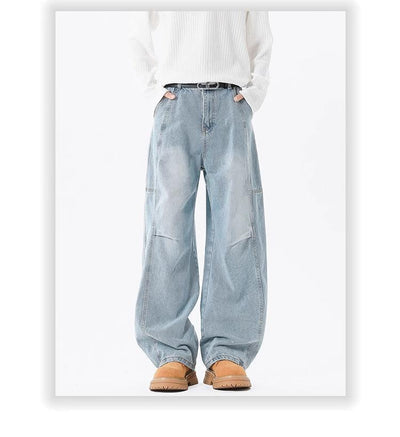 Pantalones Vaqueros Holgados Retro con Pliegues Lavados para Hombre - Image 9