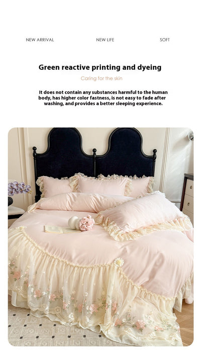 Juego de Cama Cuatro Piezas con Encaje Bordado en Algodón Chiffon - Image 21