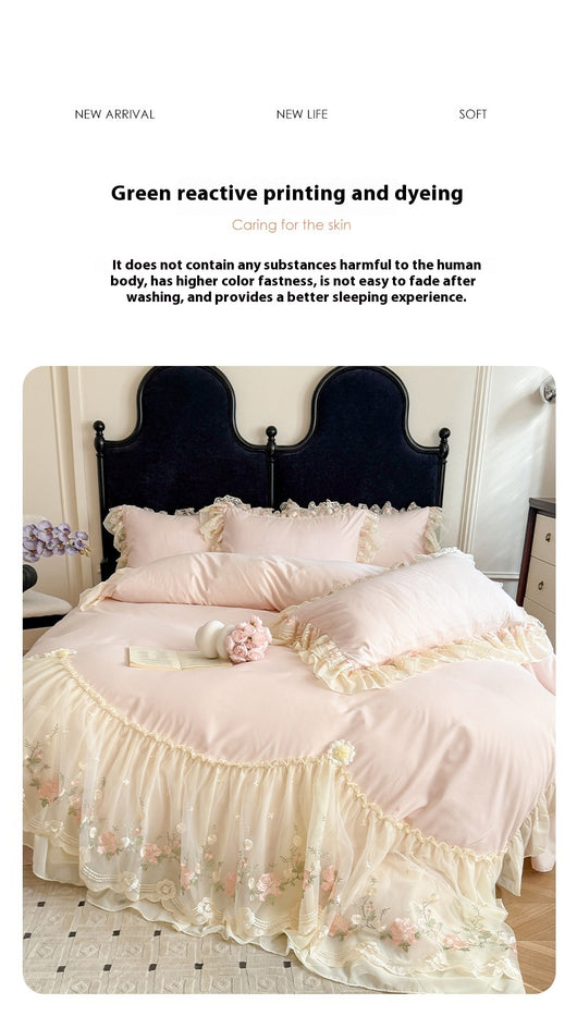 Juego de Cama Cuatro Piezas con Encaje Bordado en Algodón Chiffon - Image 21