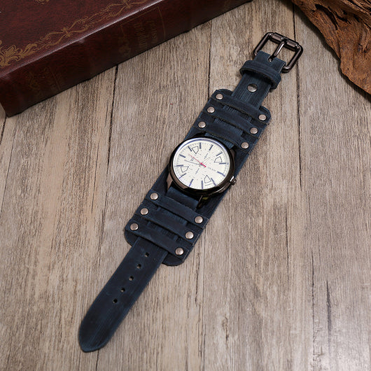 Pulsera de Cuero Vintage Ajustable con Reloj Punk para Hombres - Image 17