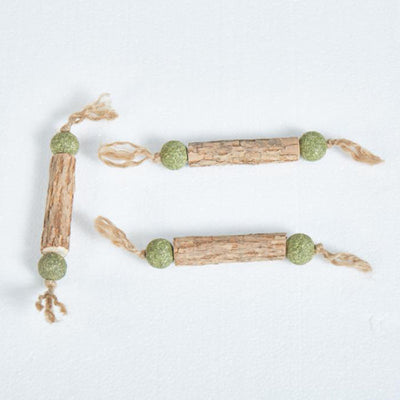 Mutian Liao stick catnip toy shaped like a dumbbell, with three wooden sticks and six green catnip balls. - Image 3