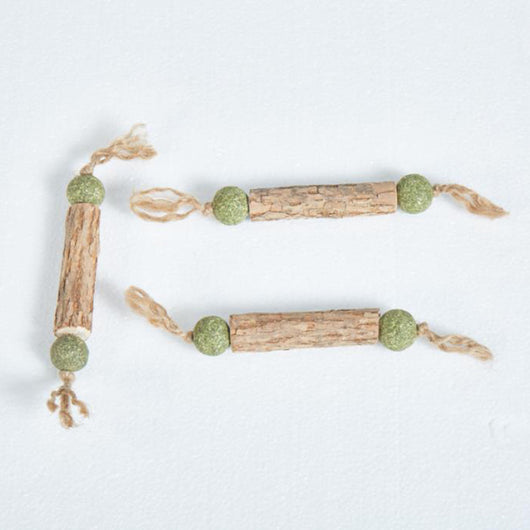 Mutian Liao stick catnip toy shaped like a dumbbell, with three wooden sticks and six green catnip balls. - Image 3
