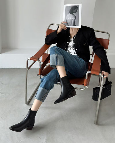 Botas Tobilleras Estilo Francés en Cuero Genuino con Punta Cuadrada y Tacón Robusto - Image 29