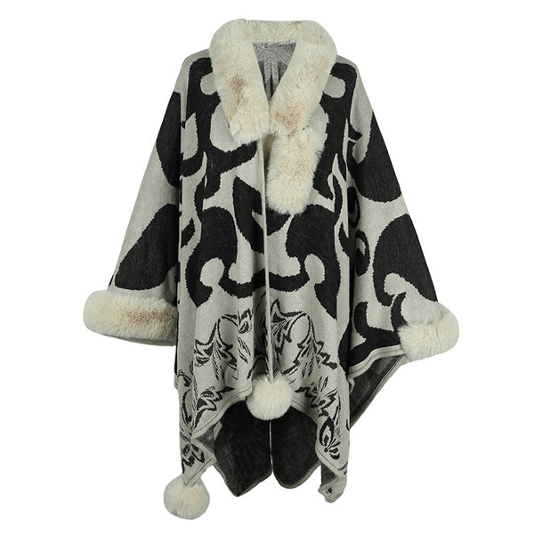 Chal Grueso Cálido con Cuello de Piel para Mujer - Image 3