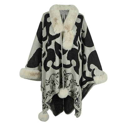 Chal Grueso Cálido con Cuello de Piel para Mujer - Image 3
