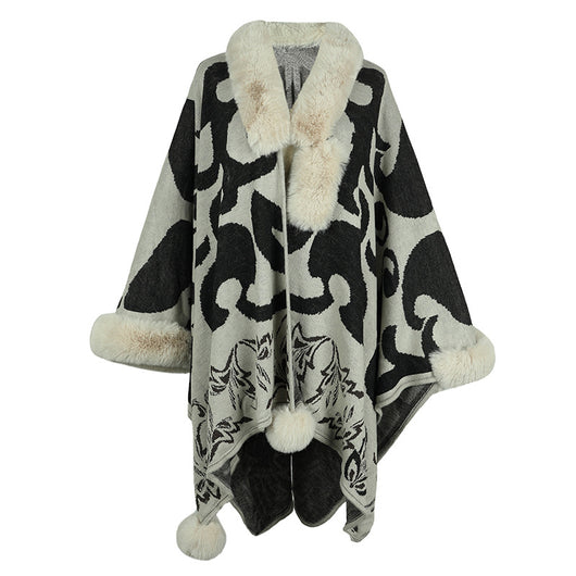 Chal Grueso Cálido con Cuello de Piel para Mujer - Image 3