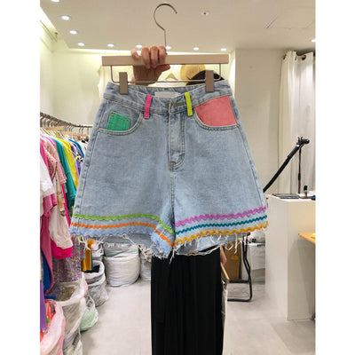 Shorts Denim Cintura Alta Slim Fit con Bordes Crudos - Image 6