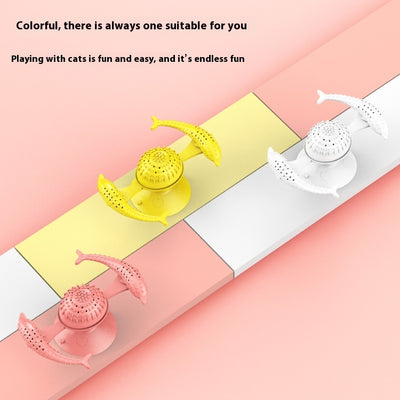 Blue pet toy for cats featuring a spinning windmill design with two dolphin-shaped arms and a suction cup base. - Image 8