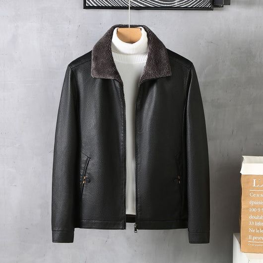 Abrigo de Cuero con Forro Polar Acolchado para Hombre