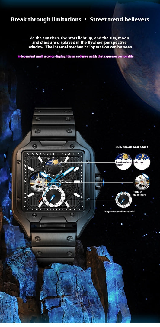 Reloj Mecánico Automático Cuadrado Impermeable con Diseño Calado para Hombre - Image 16