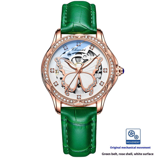 Reloj Automático para Mujer con Diamantes y Esfera de Mariposa - Resistente al Agua - Image 5