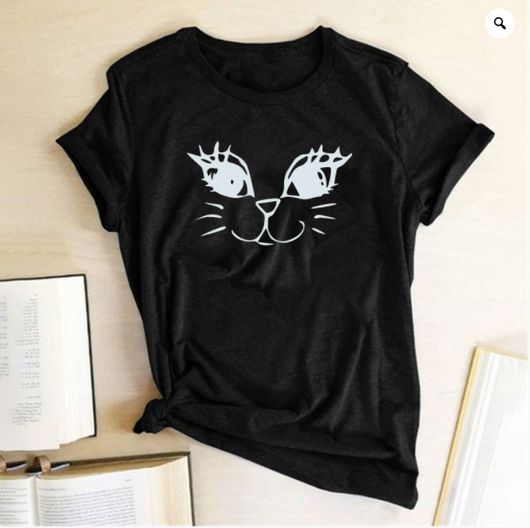 Playera Manga Corta Cuello Redondo Estampado Gato para Mujer - Image 12