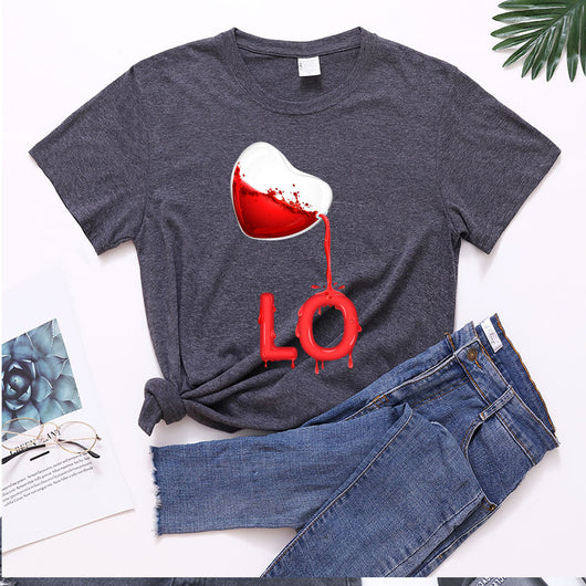 Playera de Pareja Cuello Redondo Love Rojo con Bordado LOVE Manga Corta Casual - Image 9