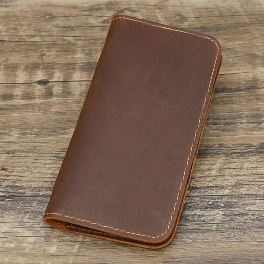 Billetera Larga de Cuero Crazy Horse para Hombre con Portadocumentos