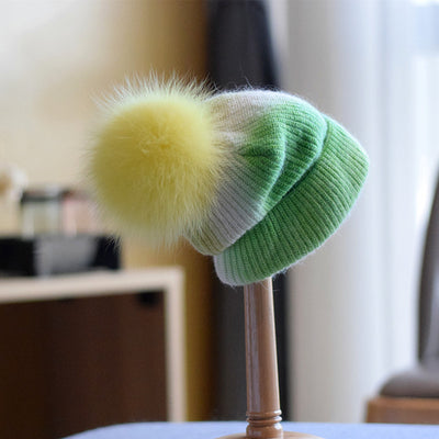 Gorro de Lana con Pompón de Piel para Mujer - Otoño e Invierno - Image 15