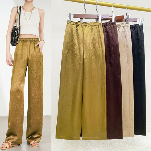 Pantalones Rectos de Triacetato con Pliegues para Primavera