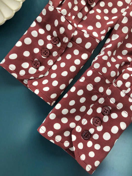 Camisa Vintage Burdeos con Lunares en Seda - Cuello Solapa Manga Larga - Image 25