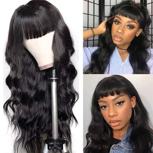 Peluca Larga Ondas Grandes con Flequillo Aireado - Cabello Rizado Negro Fibra Sintética - Image 2