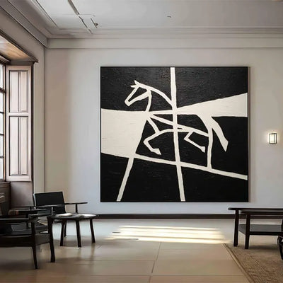 Cuadro Artístico Caballo Blanco y Negro - Lienzo Pintado a Mano para Sala de Estar - Image 4