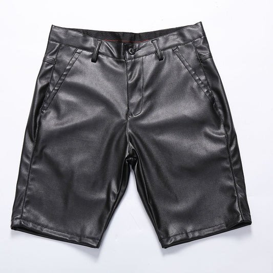 Pantalones Cortos de Cuero Stretch Tejidos Cinco y Seis Puntos para Hombre - Verano