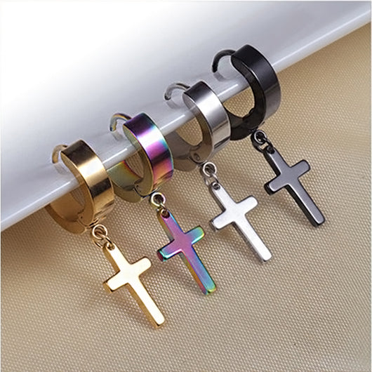 Aretes Cruz de Acero Titanio para Hombre - Diseño Minimalista Duradero