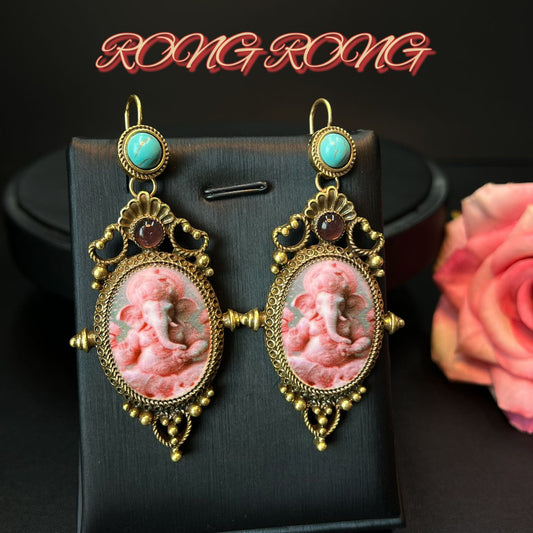 Aretes de Botón Elefante Retro Industrial Vintage