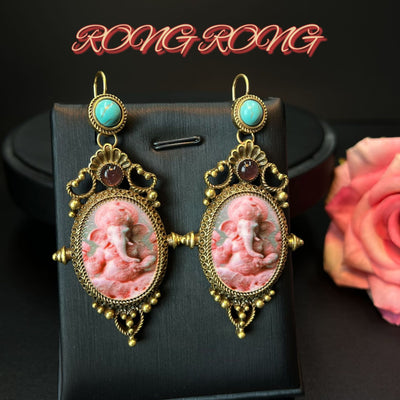 Aretes de Botón Elefante Retro Industrial Vintage
