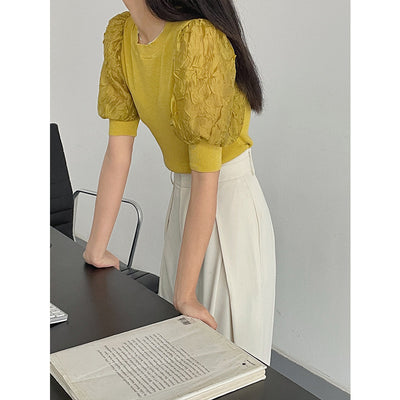 Blusa de Punto con Cuello Redondo y Mangas Abullonadas - Image 4